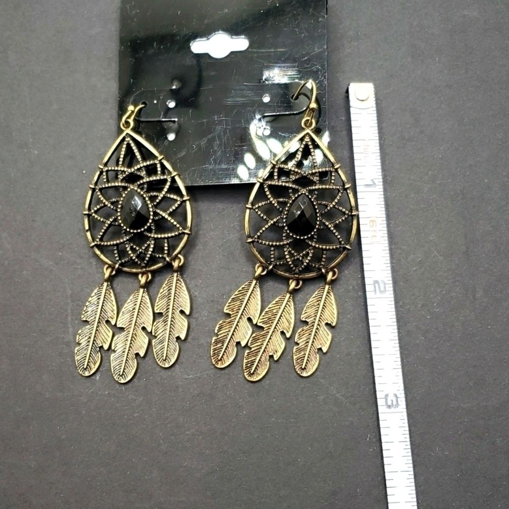 Dream Catcher Bronze Feather Earrings